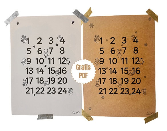 Adventskalender für Kinder aus Papier zum Ausdrucken mit süßen Wintertieren