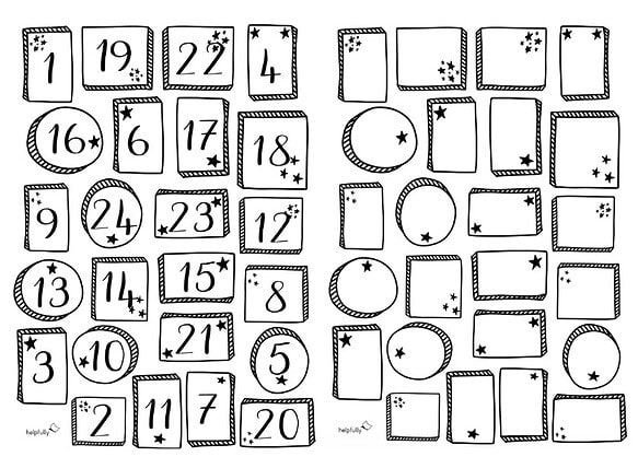 Bastelvorlage mit Adventskalenderzahlen zum Ausdrucken