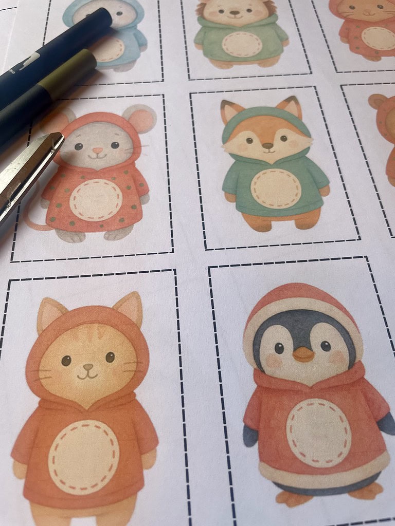 Zahlen-Sticker zum Selbstausfüllen, Basteln und Ausdrucken mit niedlichen Wintertieren