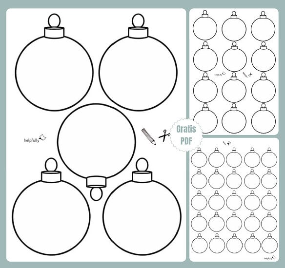Weihnachtskugeln zum Ausdrucken, Ausschneiden, Basteln und Malen in verschiedenen Größen als gratis Vorlage