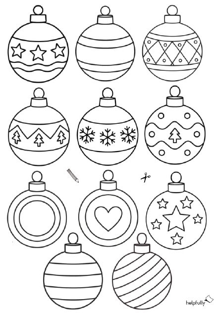 Bastelvorlage zum Ausdrucken mit einfachen Weihnachtskugeln