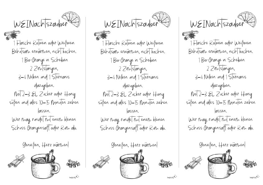 Glühwein Rezept in Kartenform zum Ausdrucken