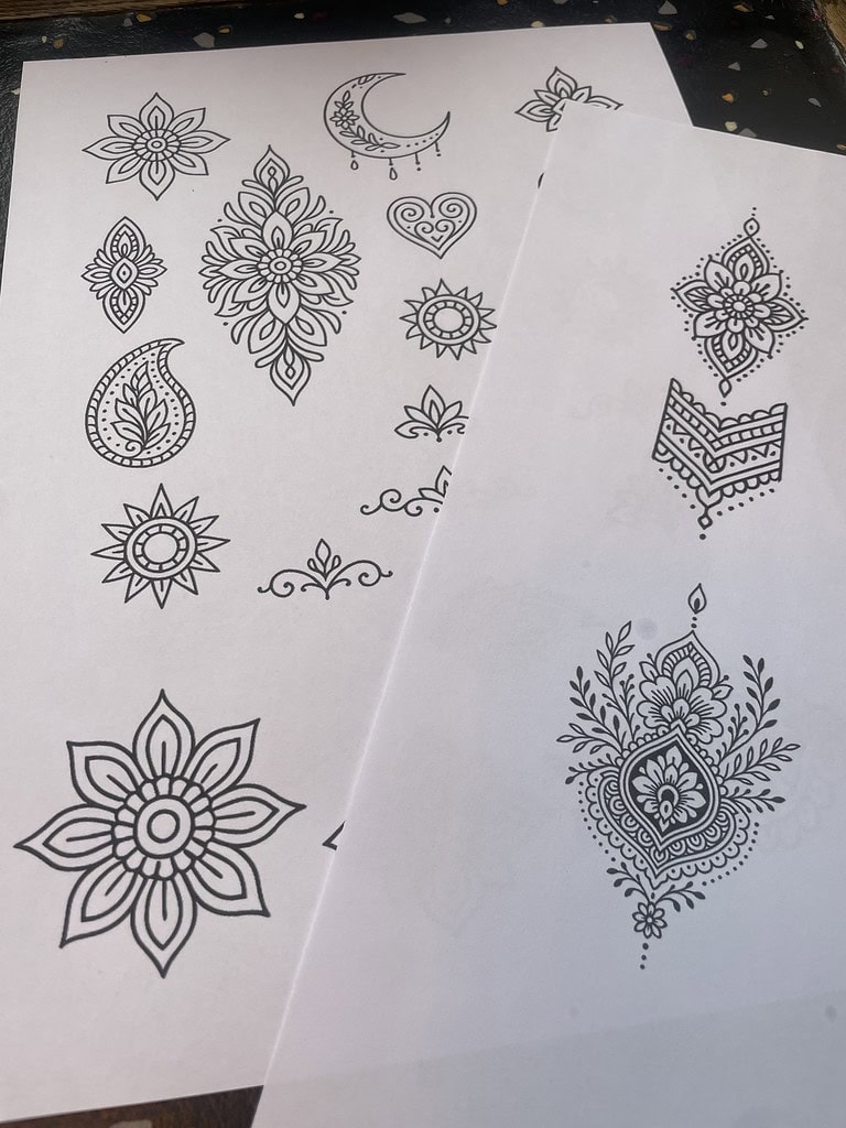 Hennatattoo Vorlagen zum Ausdrucken mit Ornamenten für Hand und Körper
