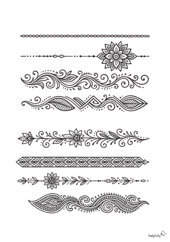 Henna-Tattoos als Vorlagen zum Ausdrucken mit Bänder-Linien Ornamenten 