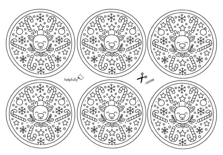 Winter Mandals für Kinder mit Rentier und Zuckerstangen um Weihnachten als Gratis-PDF ausdrucken