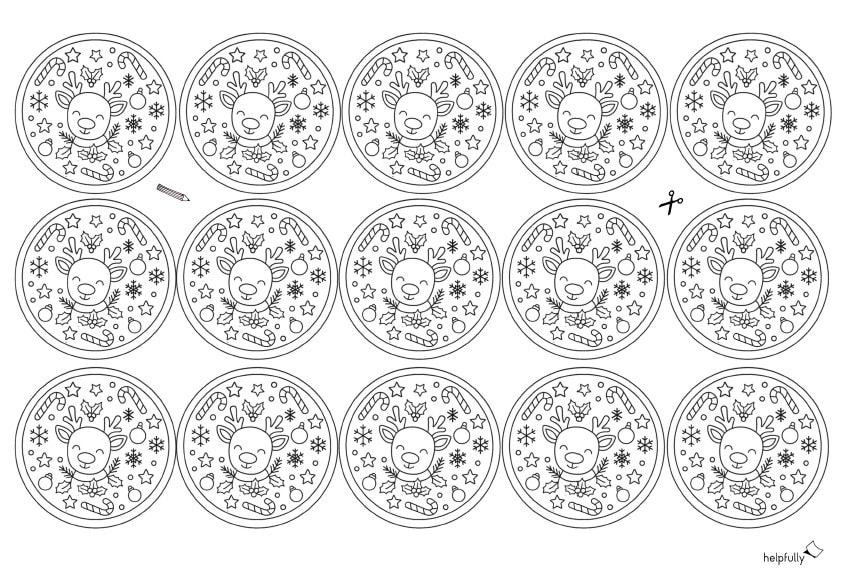Mandalas für Kinder zum Ausdrucken, Ausschneiden, Ausmalen mit süßen Weihnachtsmotiven