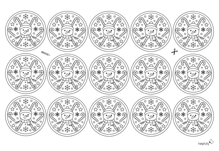 Runde Mini-Mandalas mit süßen Wintermotiven für Kinder zum Basteln und Malen