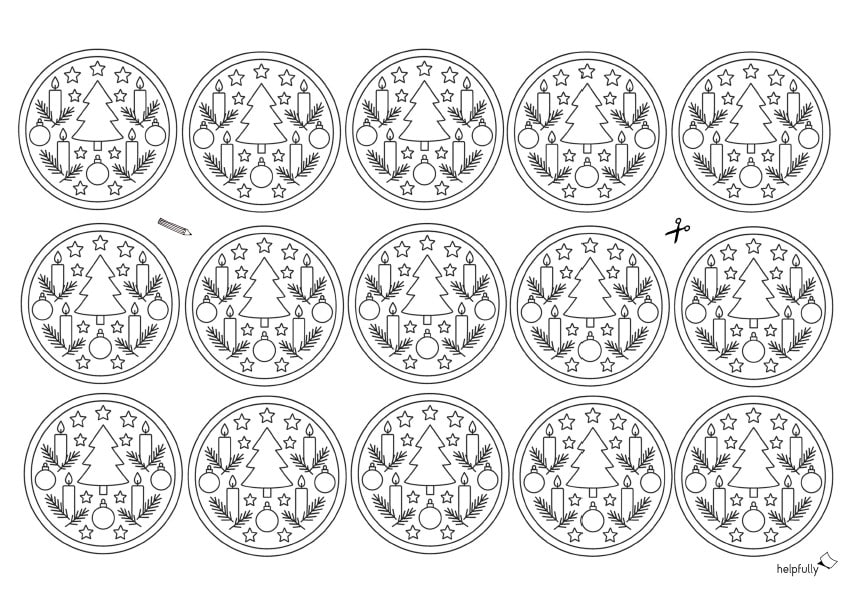 Mini Mandalas zum Ausdrucken, Ausschneiden, Ausmalen mit süßen Winter-Weihnachtsmotiven