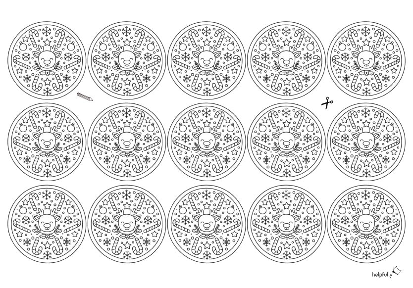 Weihnachts-Mandalas zum Ausdrucken, Ausschneiden, Ausmalen mit süßen Wintermotiven