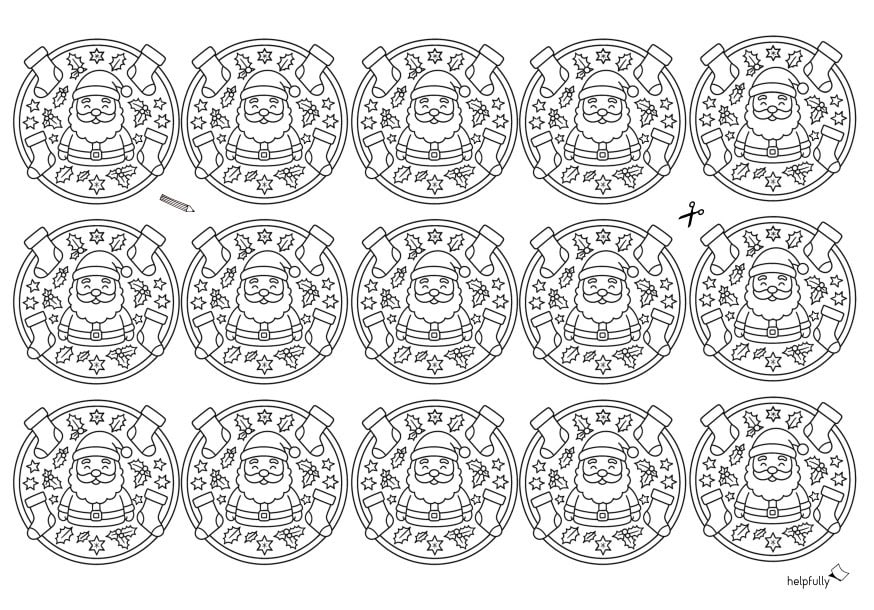 Winter Mandalas zum Ausdrucken, Ausschneiden, Ausmalen mit süßen Weihnachtsmotiven