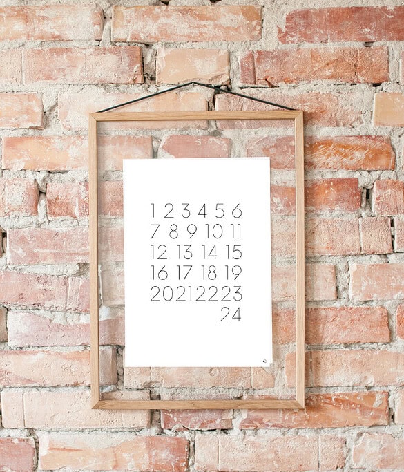 Männer Adventskalender aus Papier mit cleanen Zahlen 1 bis 24 zum Ausdrucken als A4 Poster