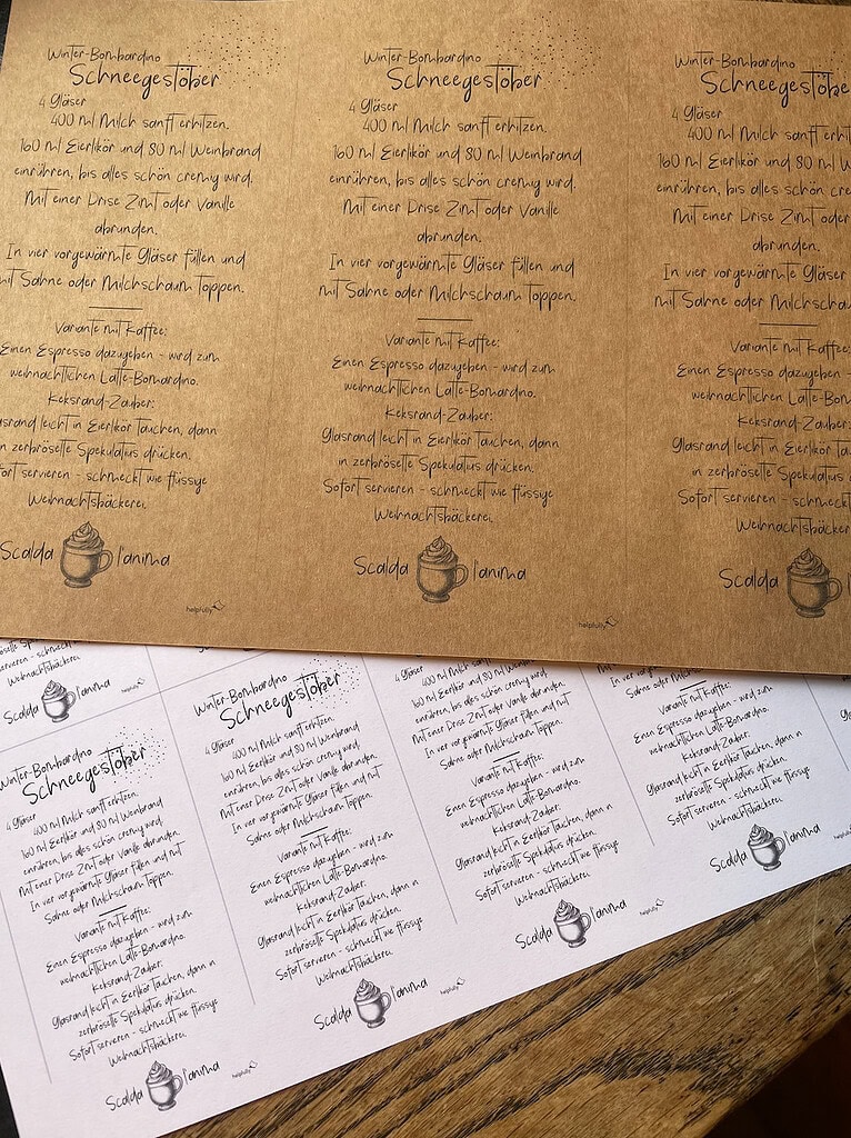 Eilerlikör-Bombardini Rezeptkarten für Kraftpapier oder cleanes Weiß toll