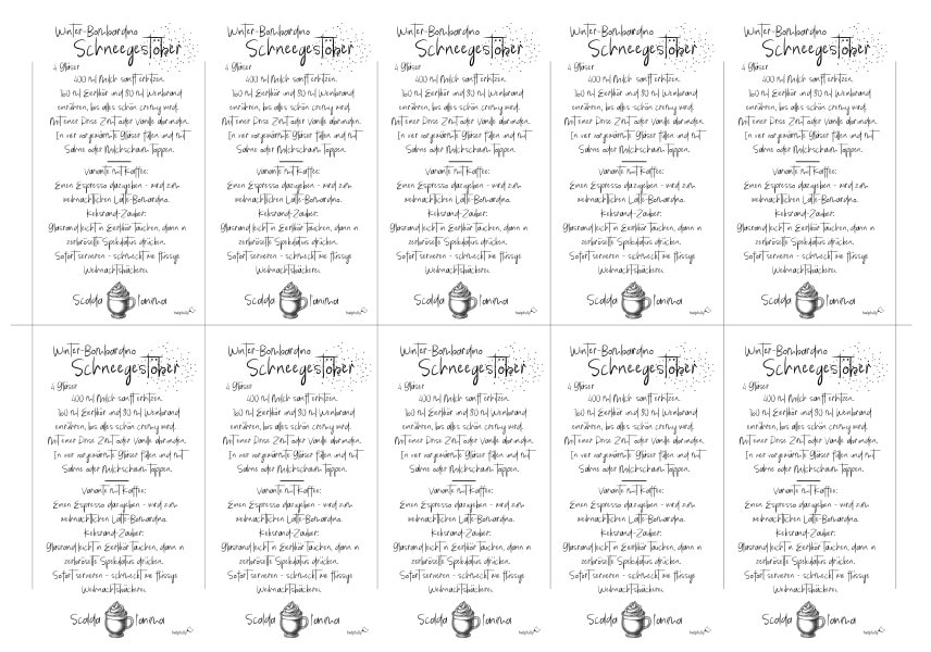 Kleine Rezeptkarten mit Winter-Bombardini als gratis PDF