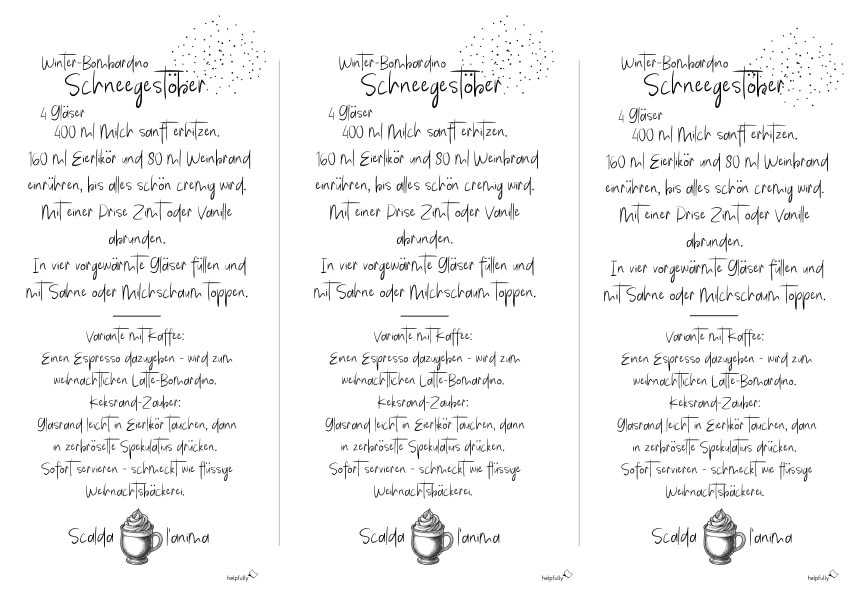 Bombardini Rezept mit Eierlikör in Kartenform zum Ausdrucken