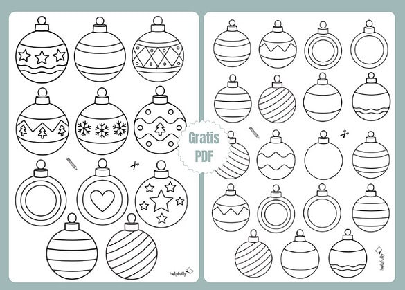 Weihnachtskugeln zum Malen und Basteln als Gratis Vorlagen ausdrucken