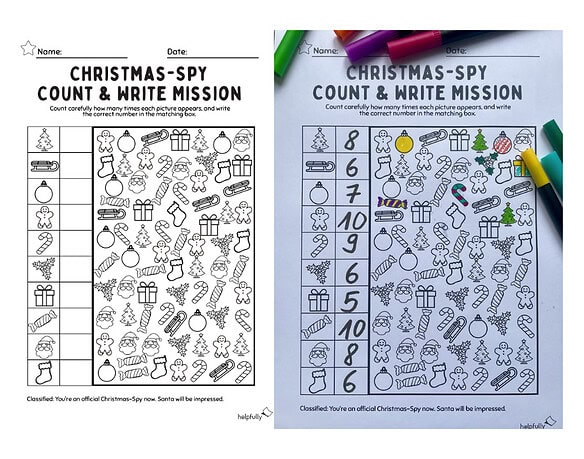 worksheet math count and write christmas icons within 10 orintable pdf