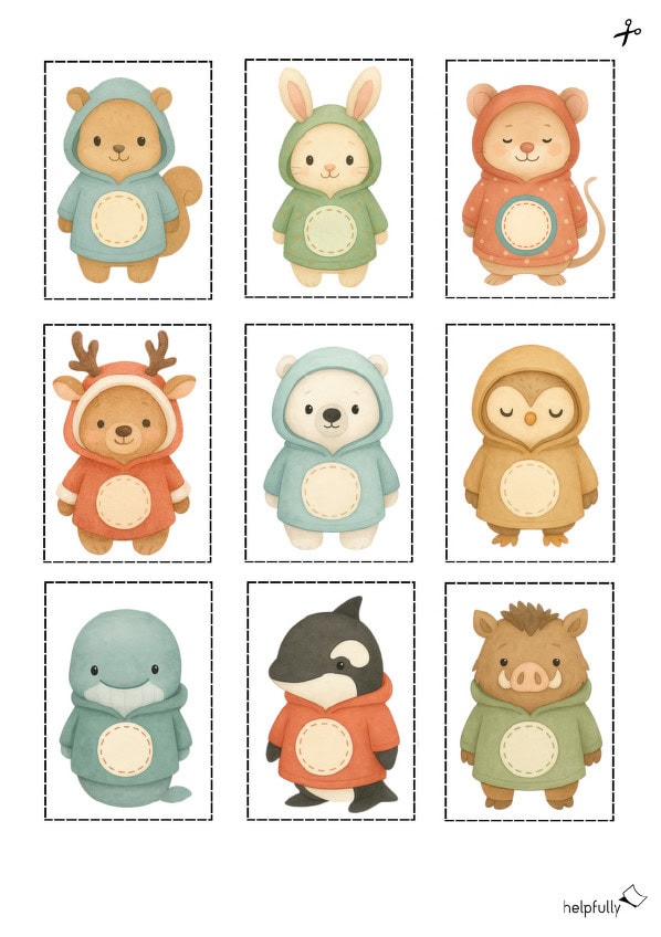 Zahlen-Sticker mit zuckersüßen Wintertieren zum Selbstbeschriften als Bastelvorlage