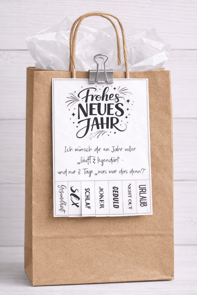 Neujahrskarte mit coolen Wünschen zum Abreißen für Erwachsene