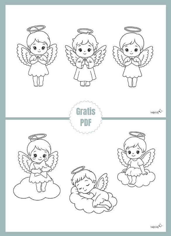 Ausmalbilder mit Engeln zum Ausdrucken, Malen und Basteln im süßen Chibi-Style