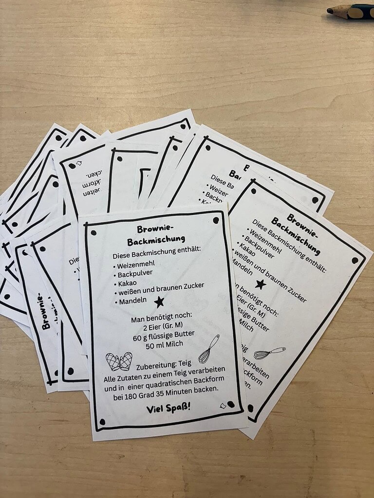 Toll ausgeschnitten von den Schülern - die Brownie-Rezeptanleitung