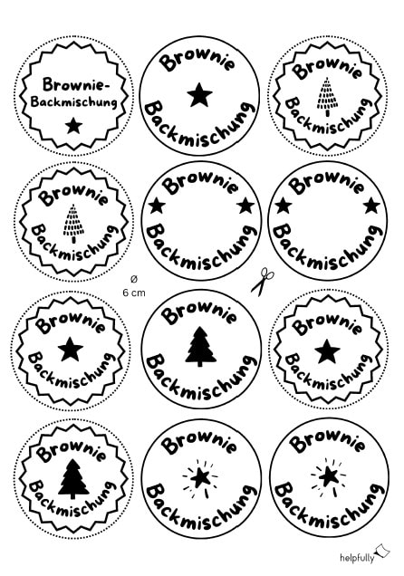 Brownie-Backmischungs-Etiketten für Deckel 6 cm Vorlage