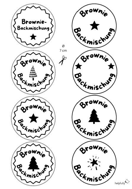 Brownie-Backmischungs-Etiketten für Deckel 7 cm Vorlage