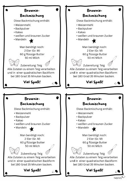 Brownie-Backmischungs-Rezeptzettel mit Anleitung