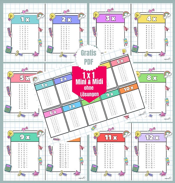 Einmaleins-Rechenaufgaben zum Üben als PDF Vorlagen ohne Lösungen