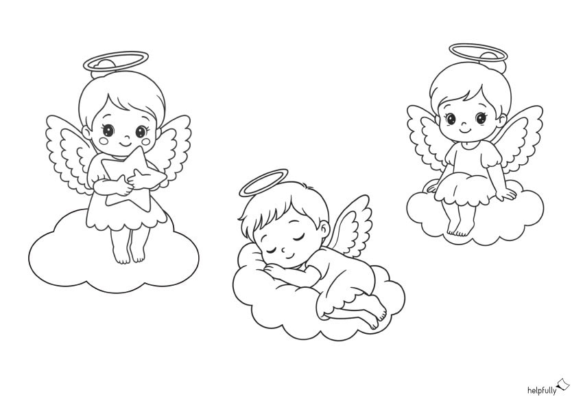 süße Engel auf Wolken zum Ausmalen, Basteln und Ausdrucken