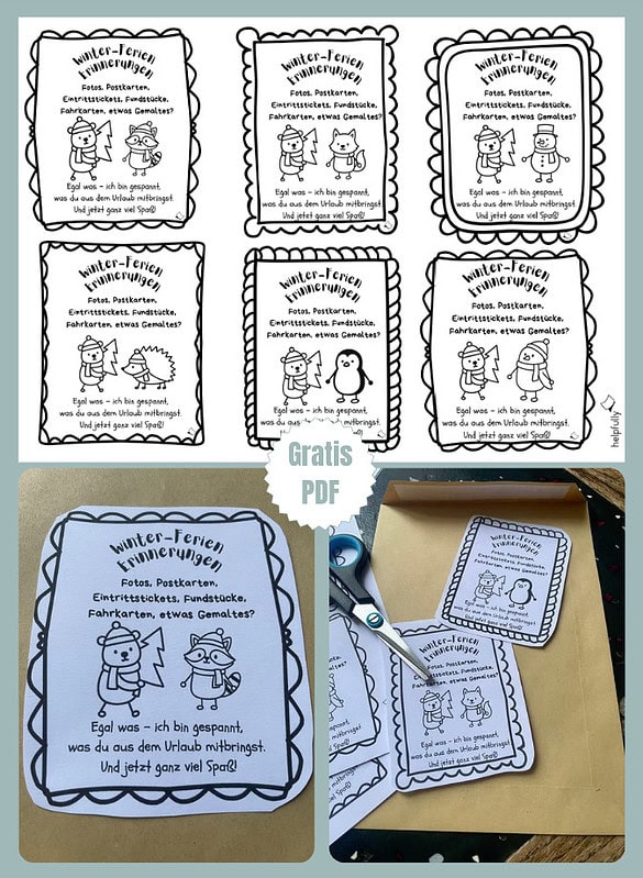 Basteln in der Grundschule vor den Winterfrien mit den Karten für Erinnerungstüten