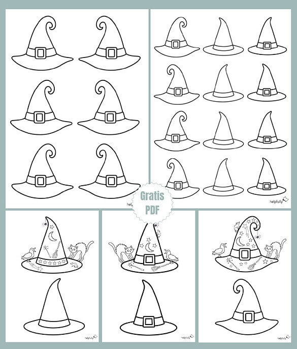Hexenhüte zum Ausdrucken, Ausmalen und Basteln