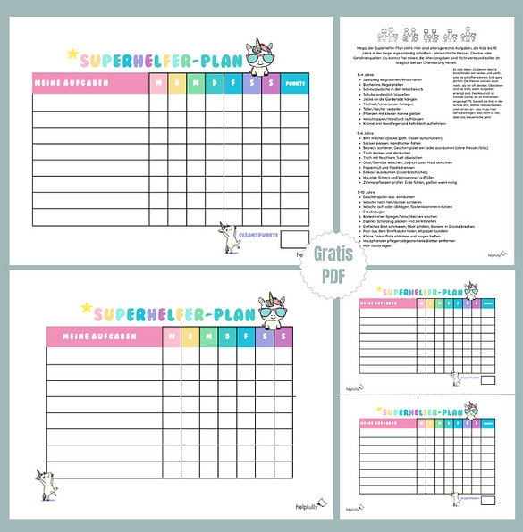 Aufgabenpläne für Kinder mit und ohne Punktesystem als Wochenplaner zum Ausdrucken