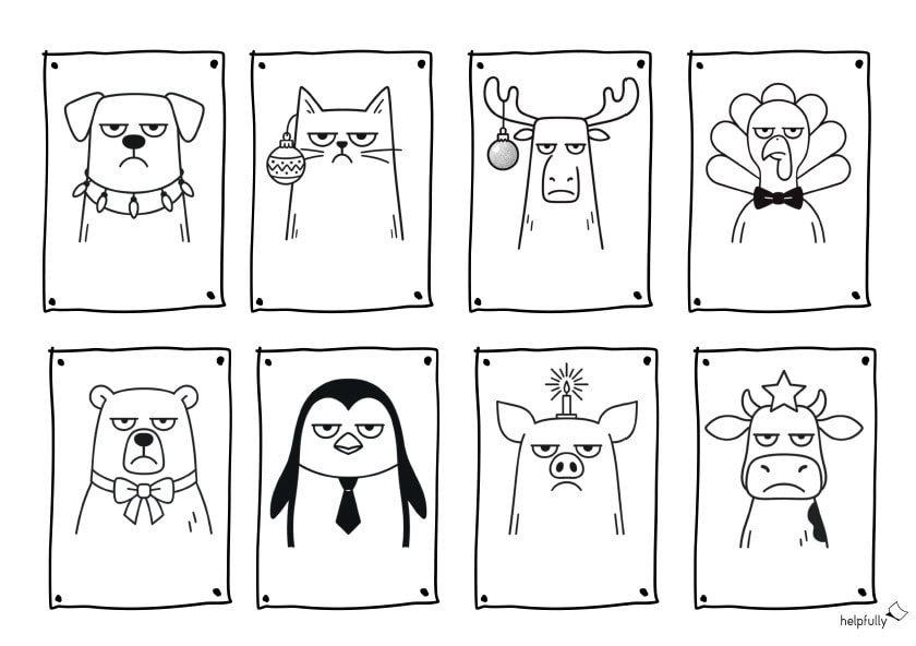 lustige Weihnachtsdeko in Kartenform mit motzigen Tieren