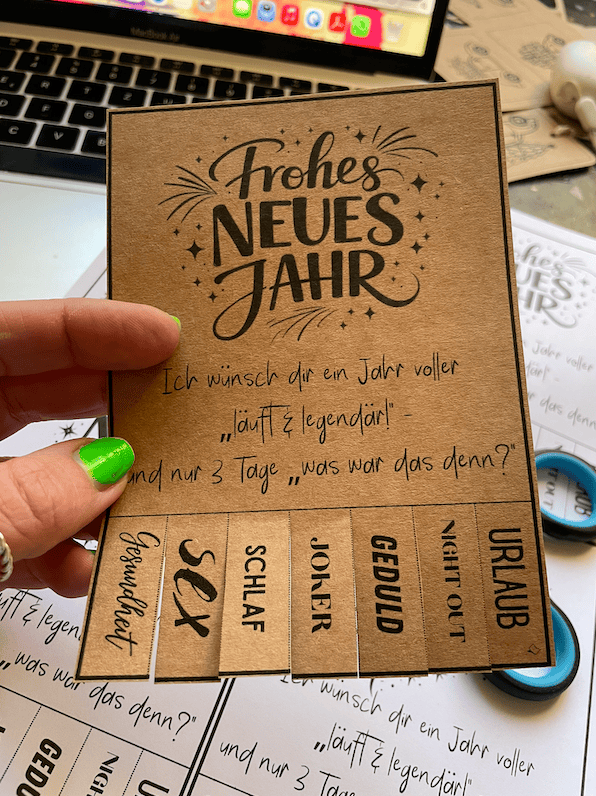 Coole Abrißzettel-Karte für Neujahr für Erwachsene aus Kraftpapier