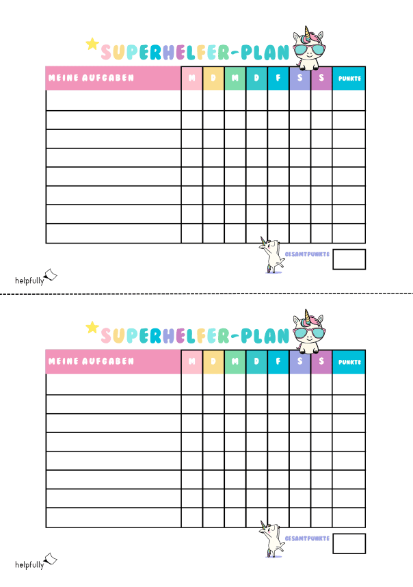 Aufgabenplan für Kinder A5 Formate zum Ausdrucken mit Punktesystem