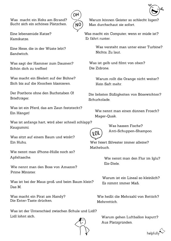 Lustige Scherzfragen mit Antworten zum Ausdrucken als PDF
