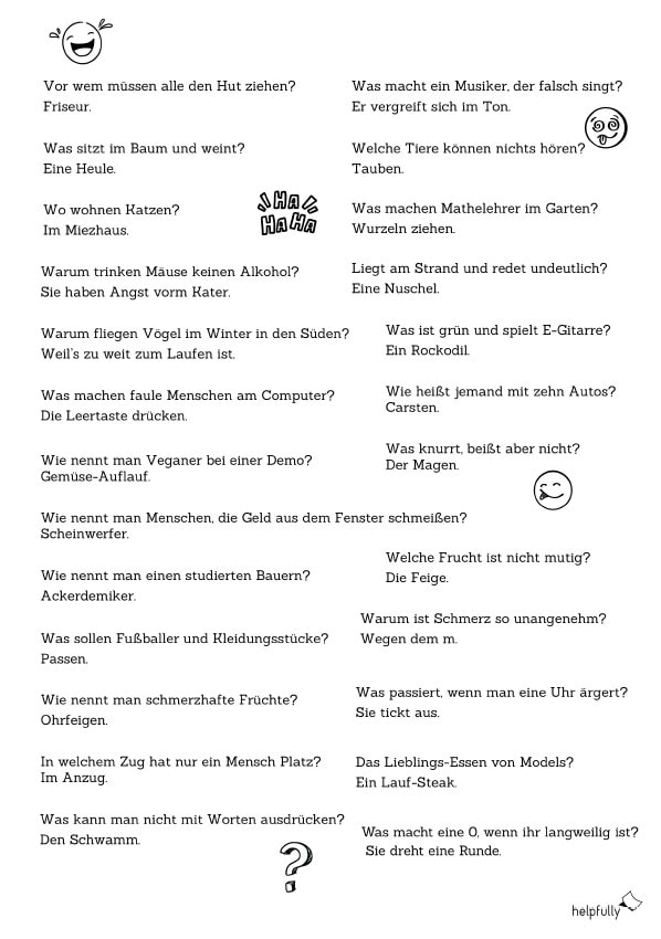Witzige Scherzfragen mit Antworten zum Ausdrucken als PDF