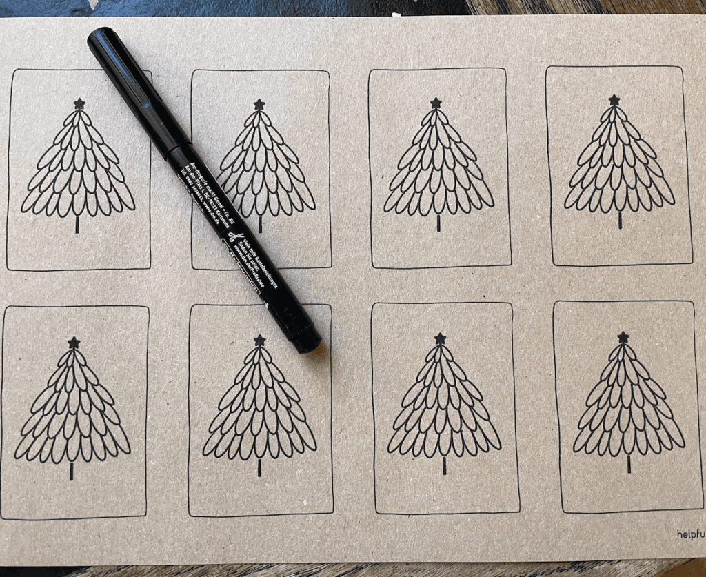 Bastelvorlage ausgedruckt auf Kraftpapier für Cozy-Weihnachtsanhänger