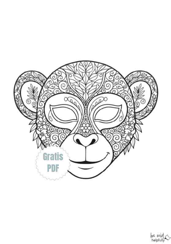 Mandala für Erwachsense und Kinder mit detailreichem Affenkopf zum Ausdrucken
