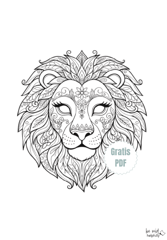 Mandala ausdrucken - mit Löwenkopf für Erwachsene