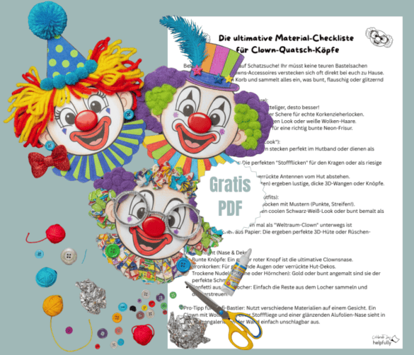 Bastelideen-Liste für Clowngesichter zum Ausdrucken als Gratis-PDF