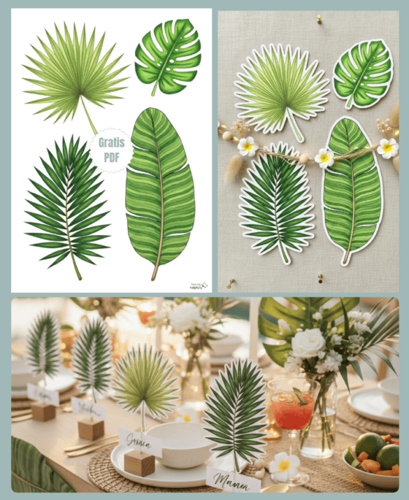 Sommer-Deko aus Papier basteln mit Palmblättern zum Ausdrucken