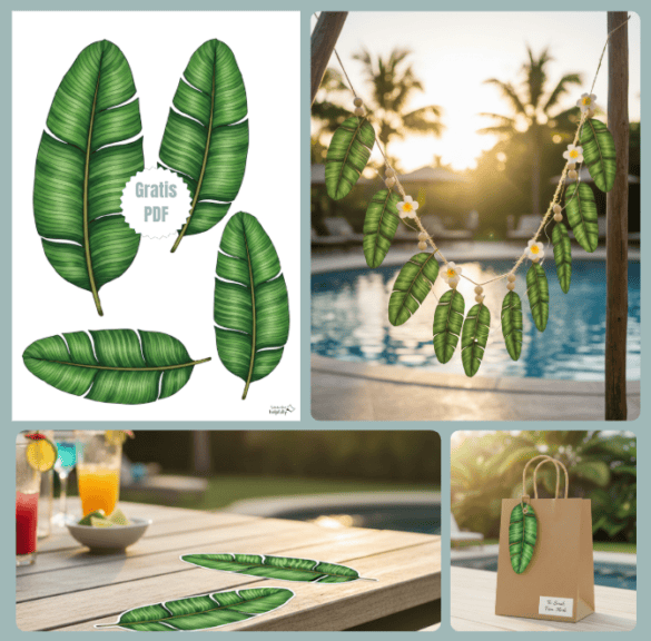 Sommerdeko aus Papier basteln mit den Bananenblättern zum Ausdrucken
