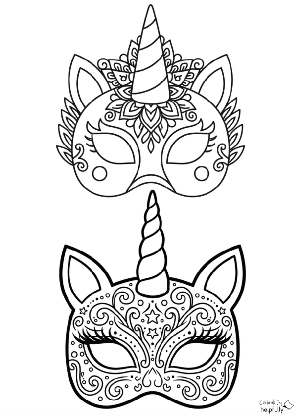 Toll verzierte Einhorn-Masken zum Ausdrucken und Basteln