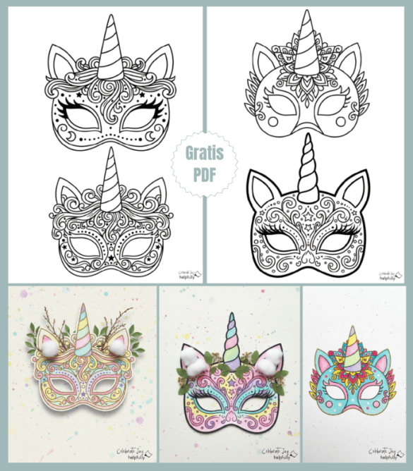 Einhornmasken zum Ausdrucken und Basteln als Gratis-PDF von helpfully.de