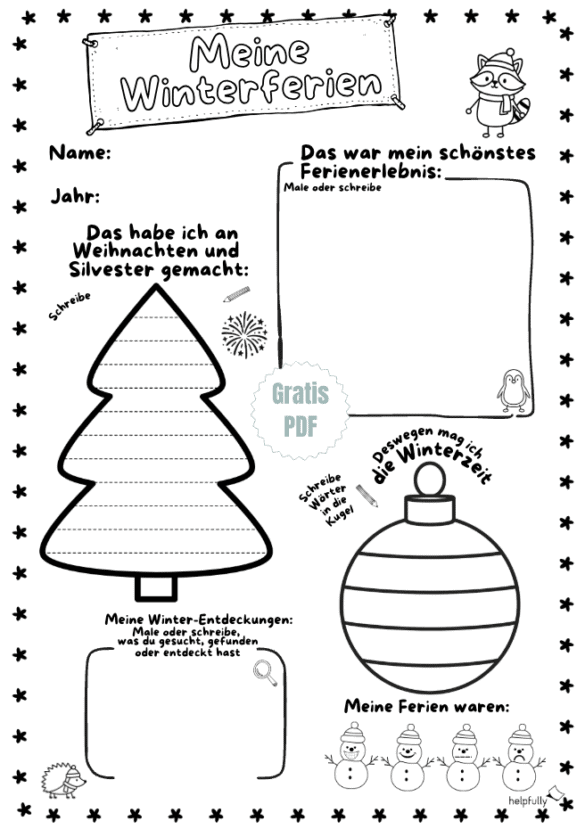 Rückblick für die Winterferien zum Ausdrucken in der Grundschule