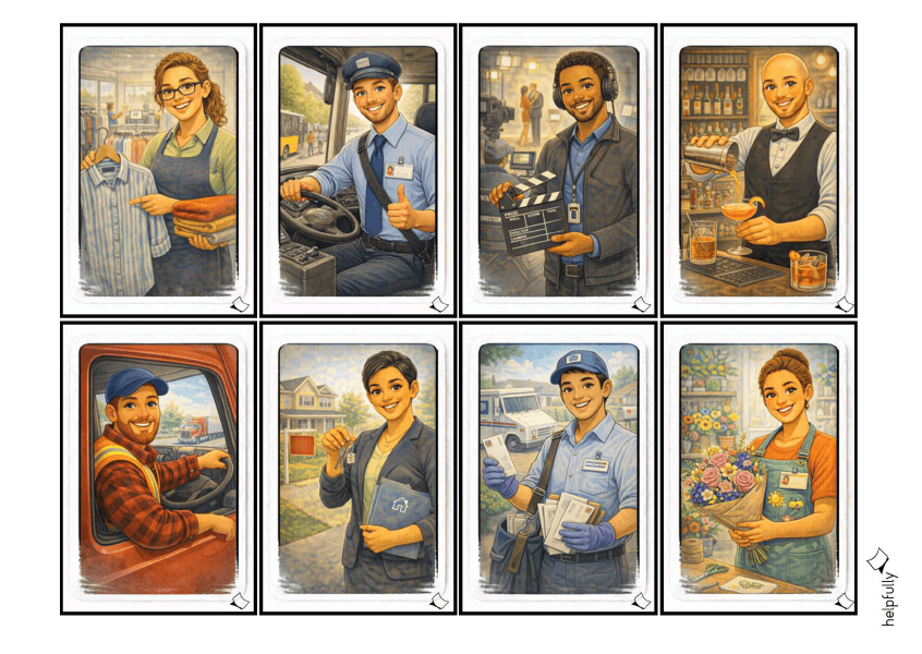 Jobs - Bildkarten mit 48 Berufen ausdrucken als PDF-Vorlage