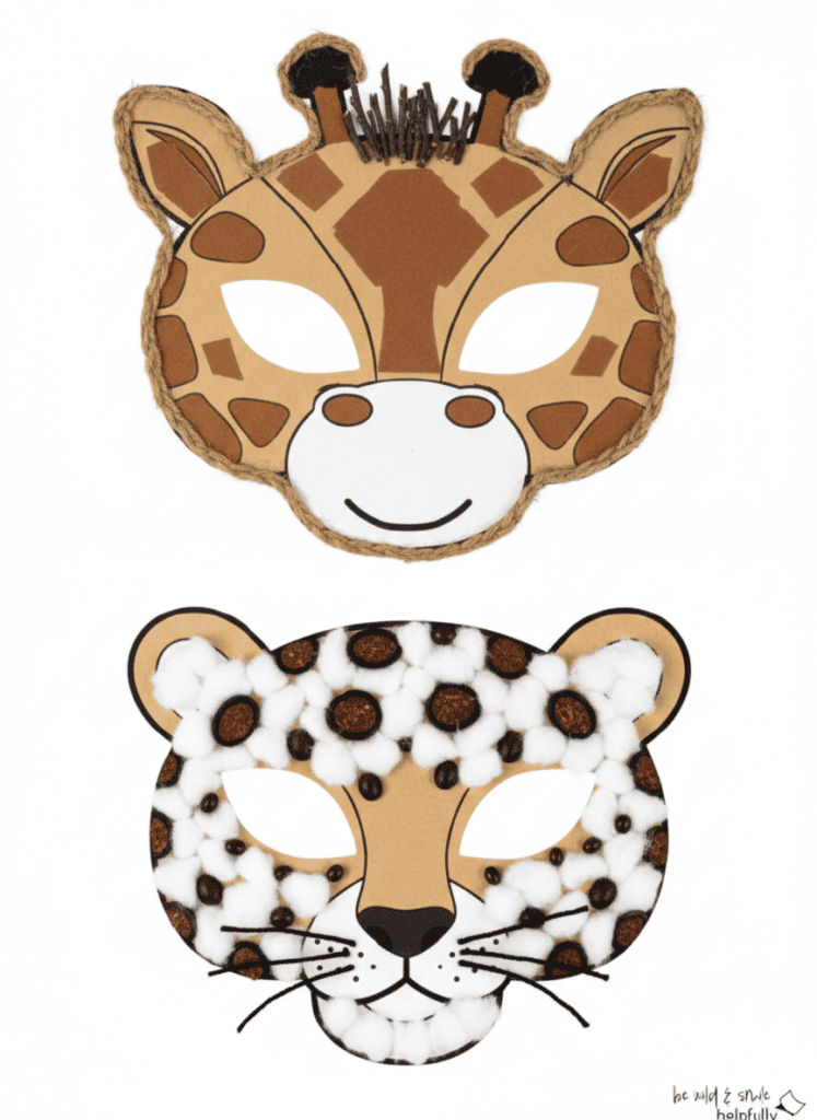 Tiermasken basteln mit Naturmaterial und Stoff