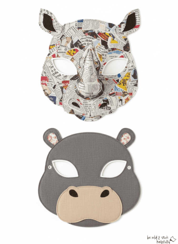 Tiermasken basteln mit Naturmaterial und Stoff