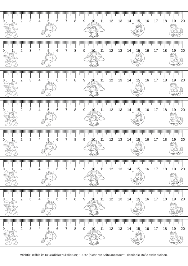 Einhorn-Lineale zum Ausdrucken, Anmalen und Basteln